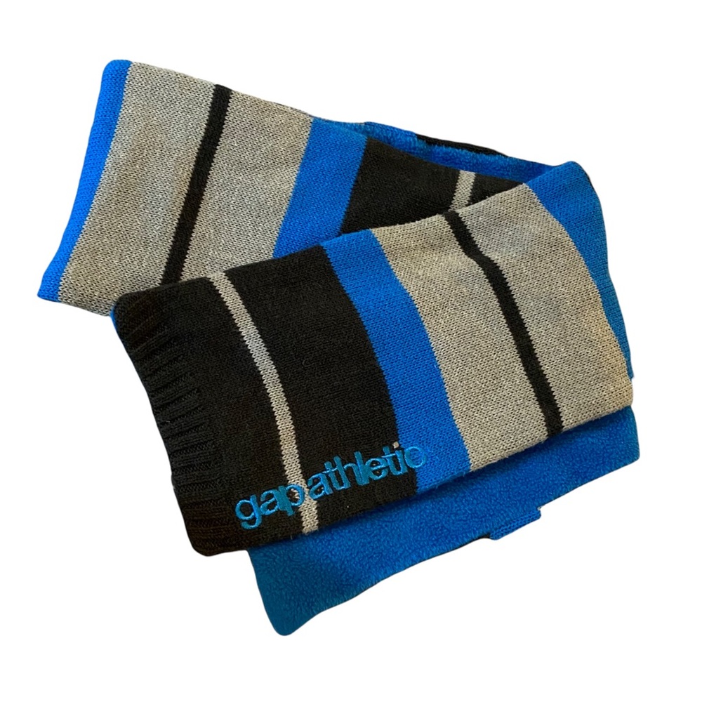 Gap Athletic Blue + Gray Knit Fleece Stripe Scarf